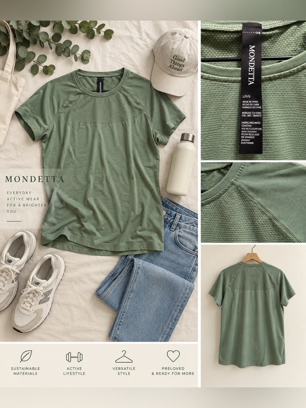 Mondetta Sage Green Women's Short Sleeve Performance Tee